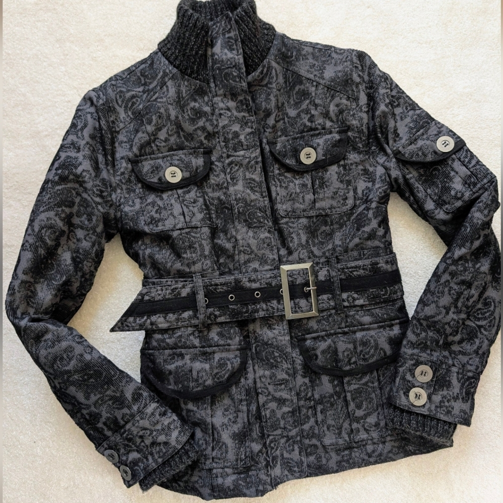BKE Black and Gray Damask Pattern Utility Jacket